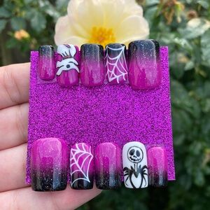 Custom Made Purple & Black Halloween Nail Set